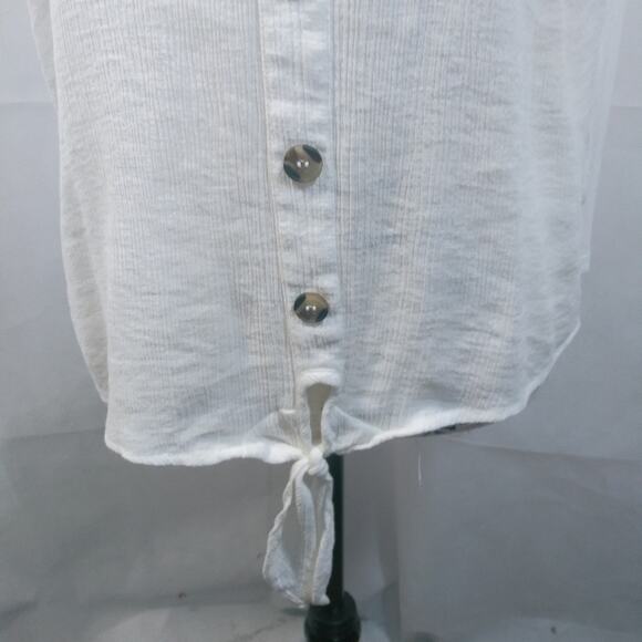 Flower & Feather White Gauzy Button Up Tie Front Blouse L - Picture 3 of 7